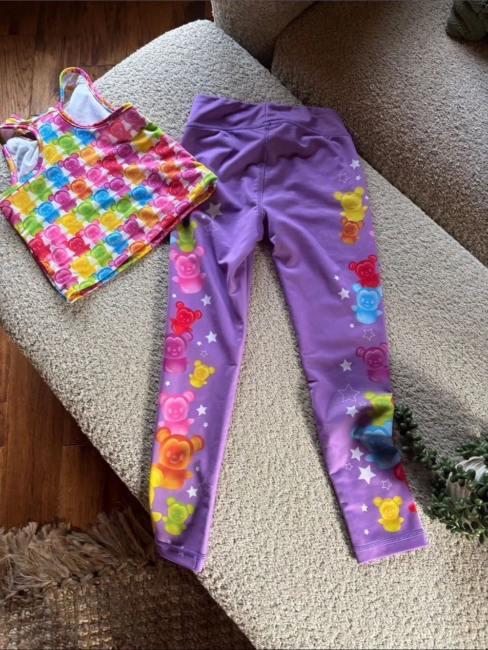 Disney Mickey Rainbow Gummy Bear Tank & Purple Leggings Set